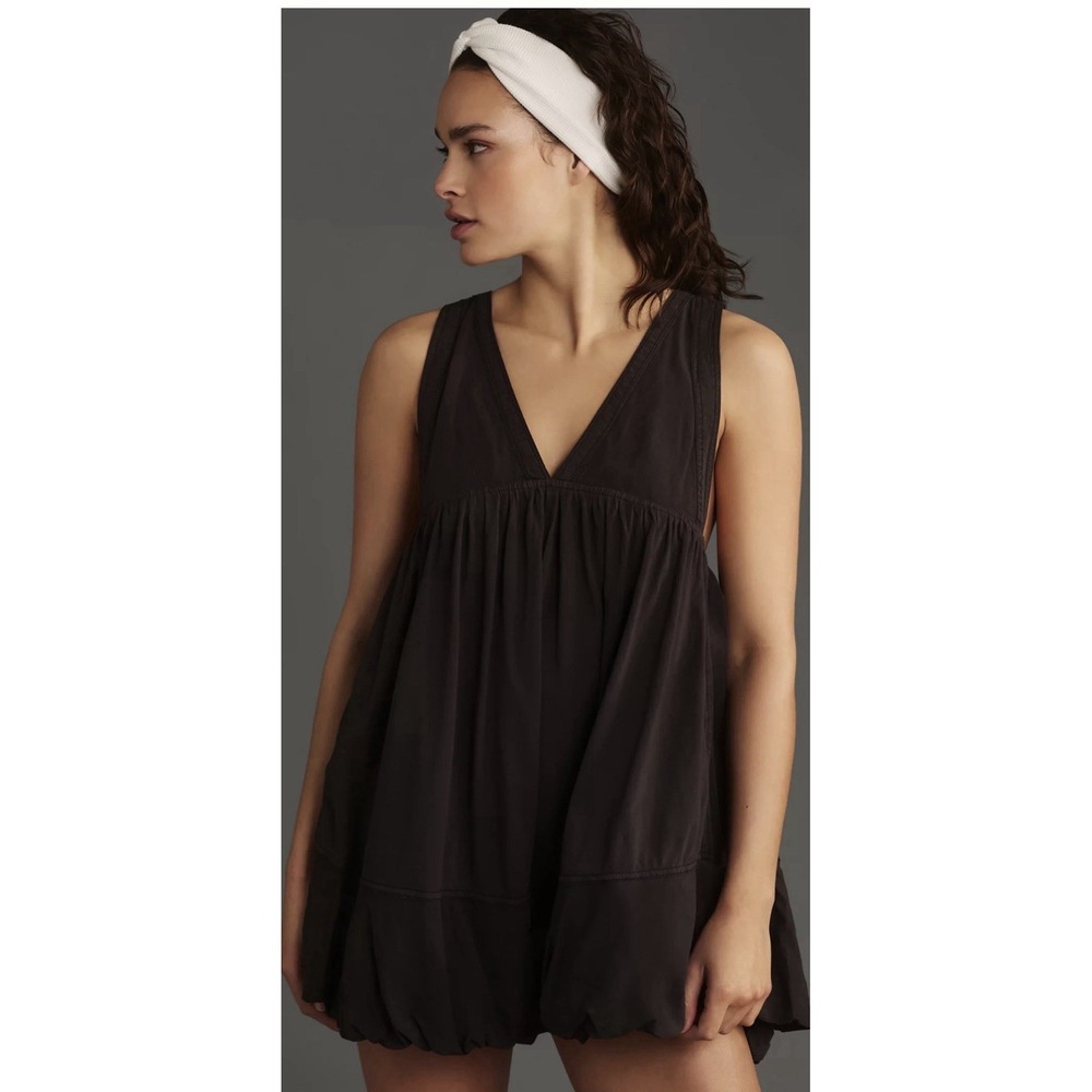 Daily Practice By Anthropologie Bubble Mini Dress Tie Back Charcoal Sz-S New